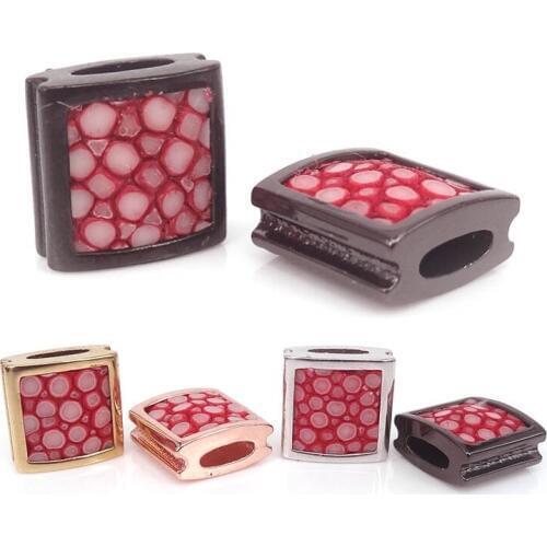 Black/Gold/Silver Color Red Stingray Skin Leather Square Beads Fits For Luxury Mes Bracelet Diy Jewelry Making Accessories