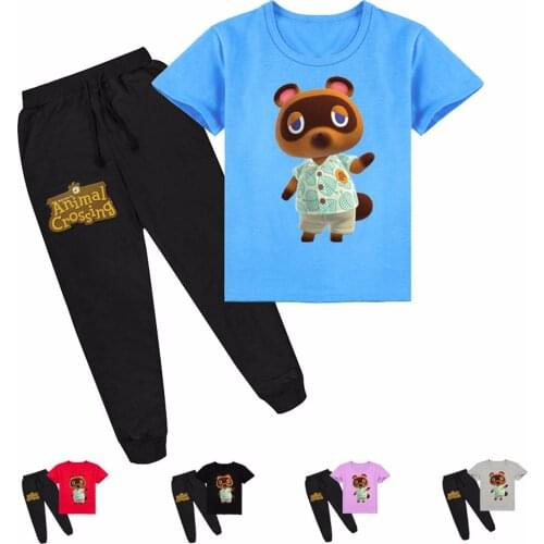 Summer Clothes Animal Crossing T-shirt Kids 3D Cartoon Printed Pullovers Leisure Fashion Boys Girls Sports T Shirts + Pants Sets