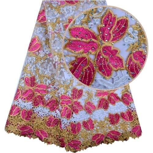 Fashion African Lace Fabric High Quality Stones Lace Nigerian Lace Fabric 2019 High Quality Lace With Embroidered 5 Yards 1386