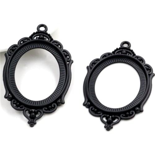 New Fashion 5pcs 30x40mm Inner Size Black Pierced Style Cabochon Base Setting Charms Pendant (B2-31)