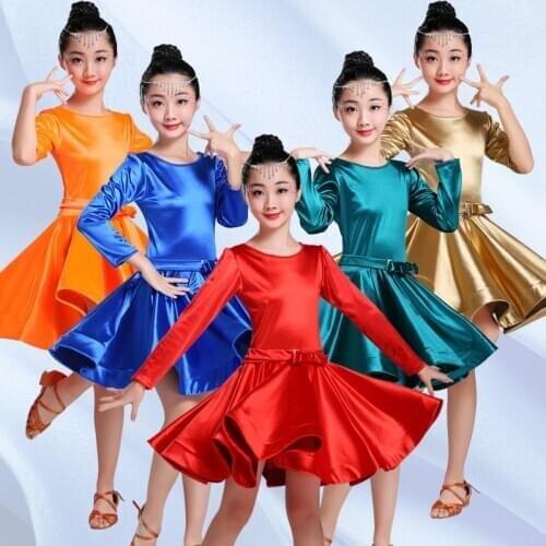 New Kids Latin Dress Girls Dance Wear Ballroom Competition Costumes Child Long Sleeved Clothes Girl Cha Cha Samba Dresses DL5178