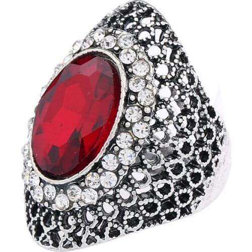 NewFashion Silver Ring Jewelry Retro Big Glass High polish Ring For Women Wedding Party Vintage Punk Ring Size 7-9 Free shipping