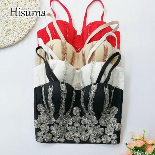 2021 autumn new women V-neck strap beading embroidery camisole Tube top bra one pcs belt pad wireless Corset female underwear