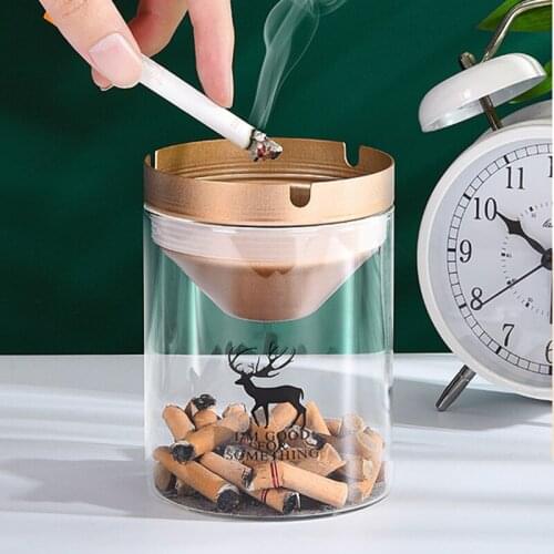 Anti-Fly Ash Glass Ashtray with Cover Personality Trend Home Decor Living Room Office Anti Fly Ash Smokeless Ashtray Holder