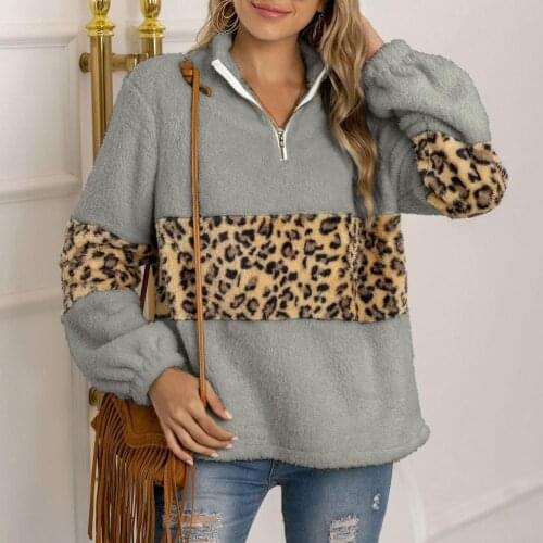 Plush Autumn Winter Plush Patchwork Stand Collar Sweatshirt for party