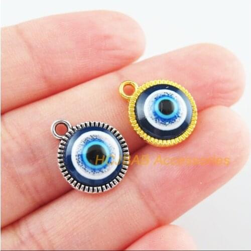 20Pcs Gold Tibetan Silver Tone Round Eye Resin Charms Pendants 12.5x15mm