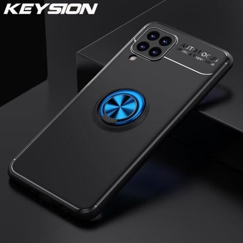 KEYSION Shockproof Phone Case for Samsung F62 F41 soft TPU Silicone + Metal Ring Stand Phone back cover for Galaxy M62 M51 M31S