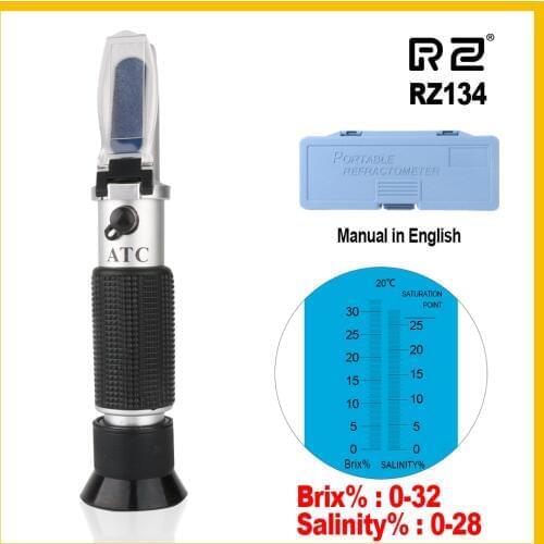 RZ Portable Refractometer Salinity Sugar Meter Saccharimeter Refractometer Auto 0-32% Brix Tester Salinometer Refractometer