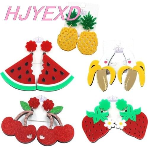 1pair) Fruit Earrings Red Strawberry Watermelon Dangle Earring Banana Cherry Pineapple Acrylic Earrings
