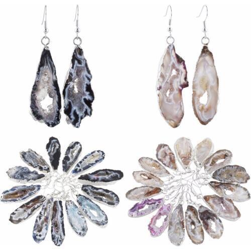TUMBEELLUWA Natural Crystal Quartz Druzy Dangle Earrings for Women