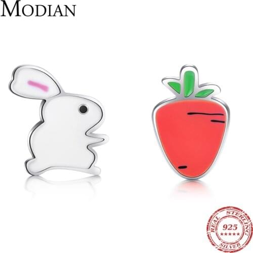 Modian Real 925 Sterling Silver Enamel Rabbit Carrot Lovely Stud Earrings Cute Hot Sale Earrings For Women Original Jewelry