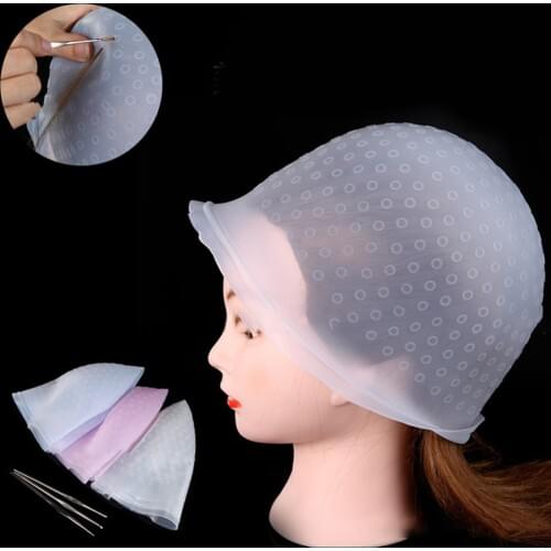 Silicone Colouring Hair Highlights Cap With Needle Reusable Hair Coloring Cap Hair Dye Hat Hair Styling Tools Barber Accessories