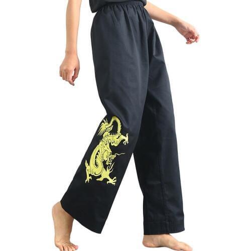 Embroidered dragon pants nunchakus performance training trousers with pocket