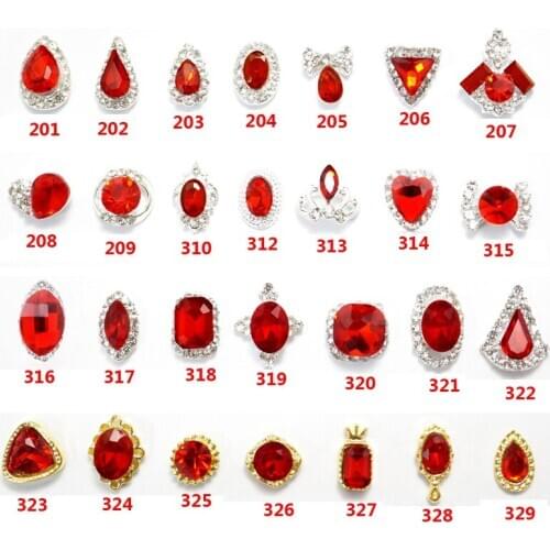 Factory Wholesales Super Shiny 29 Kinds 10pcs K9 Red Rhinestones Crystal Metal Nail Art Strass decoracao de unha Stone for Nails