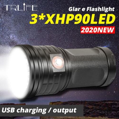 Super Bright 3*XHP90 USB Rechargeable LED Flashlight Powerful Torch Waterproof Hunting Light With Power Bank Function By 18650