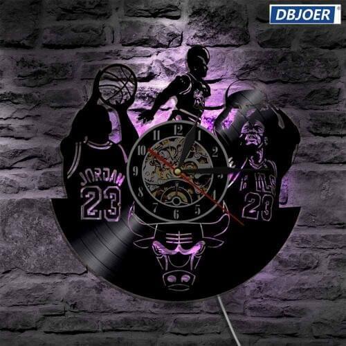 Play Basketball Handmade Gift LED Vinyl Clock Light Silhouette Remote Control Backlight Modern Cool Room Interior Decor
