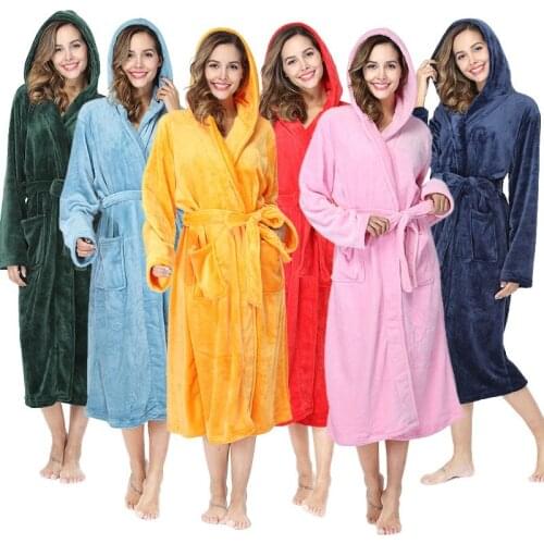 Thicken Sleepwear Hooded Long Robe Gown Sexy Kimono Bathrobe For Women Flannel Nightgown Loose Winter Warm Nightwear Lingerie