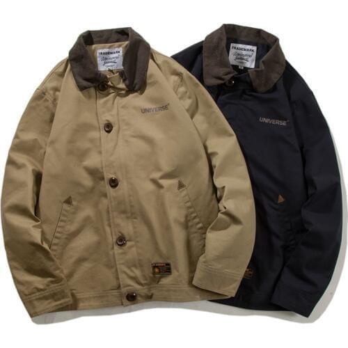 Mens Spring Autumn Outdoor Travel Camping Hiking Trekking Work Students Male Windbreaker Jacket Lapel Loose Windproof Warm Coat