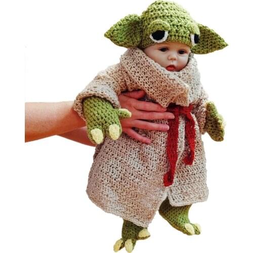 Crochet Baby Cartoon Coat Costume Photography Props Infant Outfits Hand Crochet Baby Hat Shoes Set Knitted Newborn Shower Gift