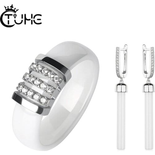 Healthy Ceramic Women Jewlery Set 6mm Ceramic Ring With Long Drop Earrings Christmas New Year Jewelery Femal Girl Fashion Style