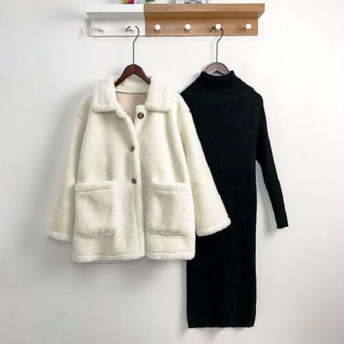 Women suit autumn and winter lamb wool cotton jacket fashion knit skirt sweater dress womens two-piece new trend 2020 hot sale