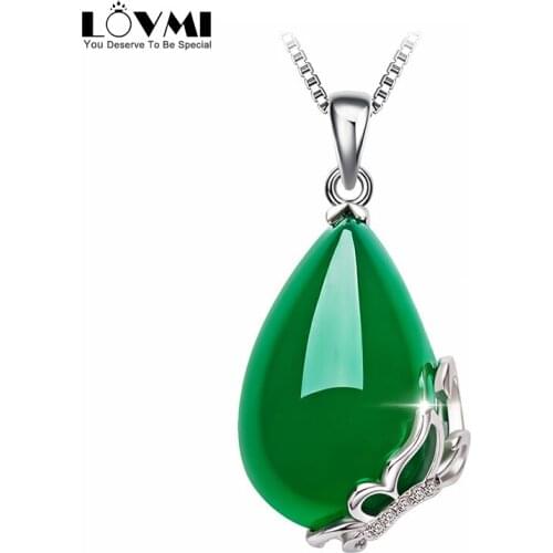 Vintage 925 Sterling Sliver Emerald Gemstone Women Necklace Chain Water Drop Pendant Birthday Party Gifts Jewelry Drop Shipping