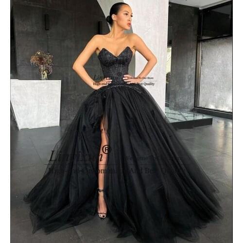 Vestido de fiesta largo Arabic Saudi Prom Dress Sweetheart Side Split Tulle Top Beads Quinceanera Party Gowns Evening Wear