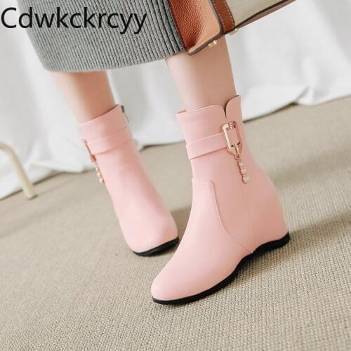 Winter The New fashion Round head Increase within Martin boots College style sweet Plus velvet Keep warm High heel Women boots