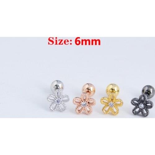 1Pcs Stainless Steel Mini Small Size Studs Earrings Women Flower Moon Crystal CZ Piercing Earring Cartilage Helix Body Jewelry