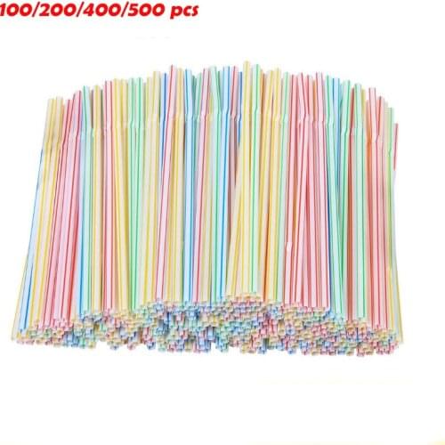 100/200/400/500 Pcs Plastic Straws Long Multi-Colored Drinking Straws for Drink Disposable Straws Bar Accessories Party Supplies