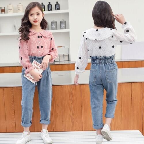 Children baby Girls Clothing Top+Jeans 2pcs Outfit Suit 2021 spring Teens kids Girls Clothes Sets 6 8 10 12 Years vetement fille