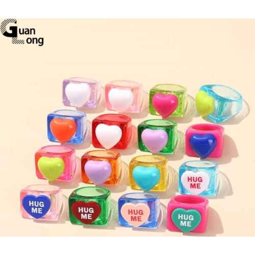 2021 Resin Round Geometric Girls Punk Rings Rectangle Fashion Colorful Cartoon Ring For Women Ladies Banquet Party Gift Jewelry