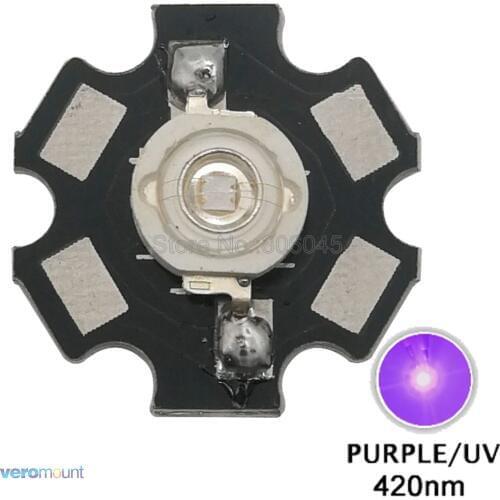 5pcs/lot! 3W UV/Ultra Violet 420nm - 430nm High Power LED Bead Emitter Chip Epileds 45mil with 20mm Aluminum PCB