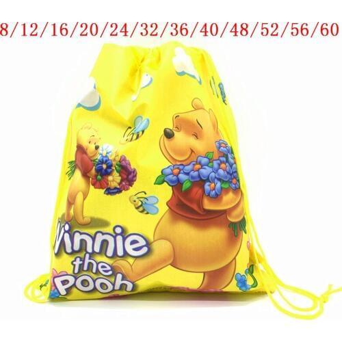 6Pcs/60Pcs High-Quality Disney Winnie The Pooh Drawstring Bags Kids Travel Pouch Storage Clothes Shoes Gift Bags School Backpack
