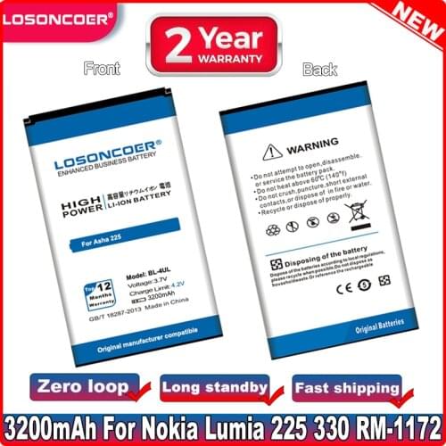 LOSONCOER 3100mAh BL-4UL / BL4UL / BL 4UL High quality battery For Nokia Asha 225 Lumia 225 RM-1011 RM-1126+Tracking Number