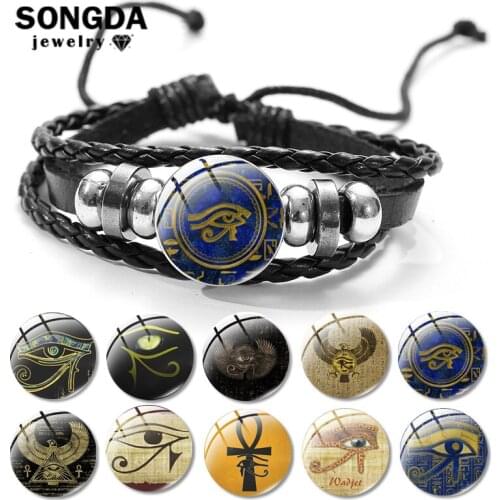 SONGDA Ancient Egypt Gods Eye of Horus Leather Bracelet for Two Lovers Amulet Symbol Badges Wristband Punk Jewelry 2020 Trend