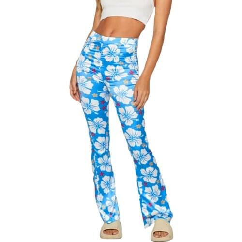 Women Casual Pants, Ladies New Fashion Plaid/Floral Print High Waist Slim Fit Lounge Work Pants for Summer