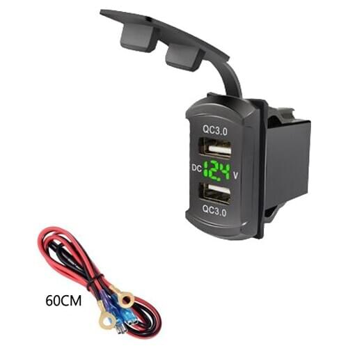 Quick Charge 3.0 Dual USB Rocker Switch Style Charger Voltmeter QC3.0 36W for Car Marine Boat Motorcycle Truck Golf Cart RV