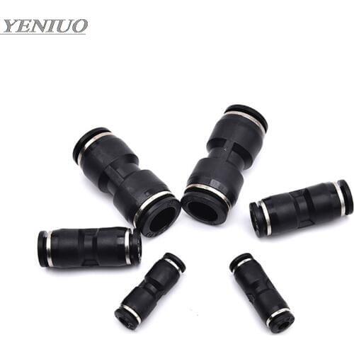 Black Air Water Tube Fittings 4 6 8 10 12 14 16mm Tube Straight Push in Pneumatic Connector One Touch Union Quick Fittings