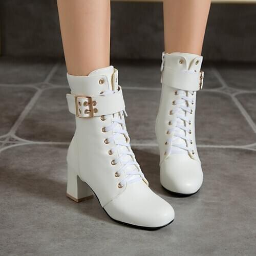Cresfimix women fashion high quality white pu leather autumn lace up boots lady casual ankle martin pink plus size boots a6644