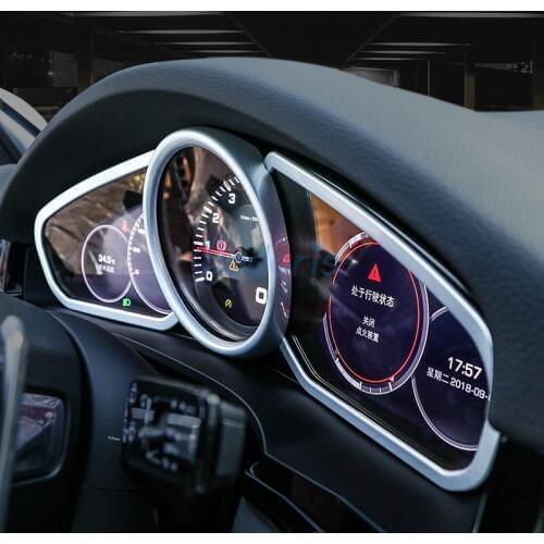 For Porsche Cayenne 2018 2019 Silver Carbon Fiber Color Interior Dashboard Instrument Display Trim Frame Car Styling Accessories