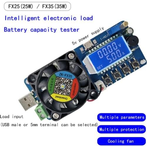 FX25 4A 25W / FX35 5A 35W Electronic Load Battery Capacity Tester Constant Current USB Power Detector Adjustable Resistor