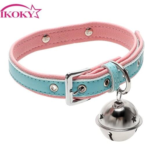 IKOKY Adjustable Bell Neck Collar Fetish Sex Toys for Couples SM Bondage Leather Harness Slave Restraints for Women Adult Games