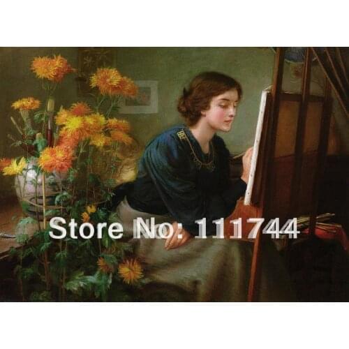 Canvas painting Portrait art Girl At the Easel 100% handmade High quality free shipping