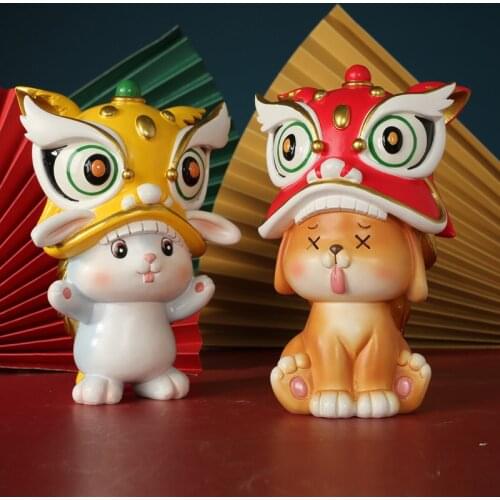 Chinese Guofeng Resin Wake Lion Furnishing Home Livingroom Desktop Figurines Crafts Opening Gift Hotel Club Ornaments Decoration