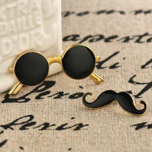 Korean Fashion New Glasses Brooches Beard Jewelry Luxury Suit Shirt Collar Button Metal Brooch Pin Scarf Buckle Men Accessories
