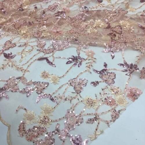 Latest nigerian lace styles french party lace fabrics 5 yards ZH-268684 tulle fabric wiht sequins