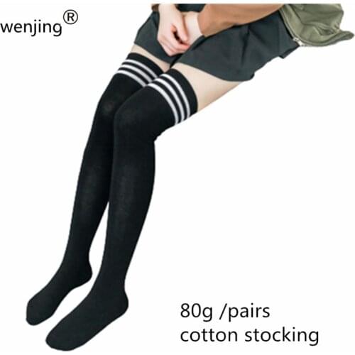 LGFD20209B1 women wide Cuff autumn tall thigh high over 55cm long hosiery girl stripe tube socks cotton stocking