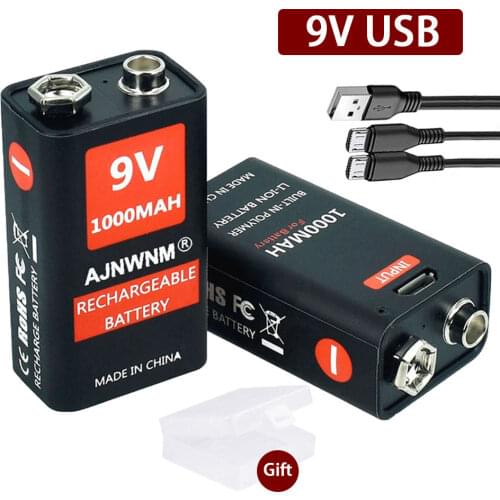 1000mAh micro USB 9 Volt li-ion Rechargeable Battery 6F22 9V Li ion Lithium Battery for RC Helicopter Model Microphone Toy