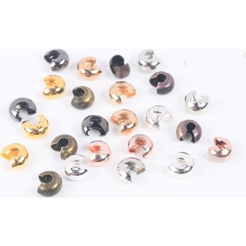 100Pcs/Lot Copper Crimp Covers Knot Beads End Tips DIY Accessories Dia 3 4 5mm Stopper Spacer Beads For Jewelry Making Supplies